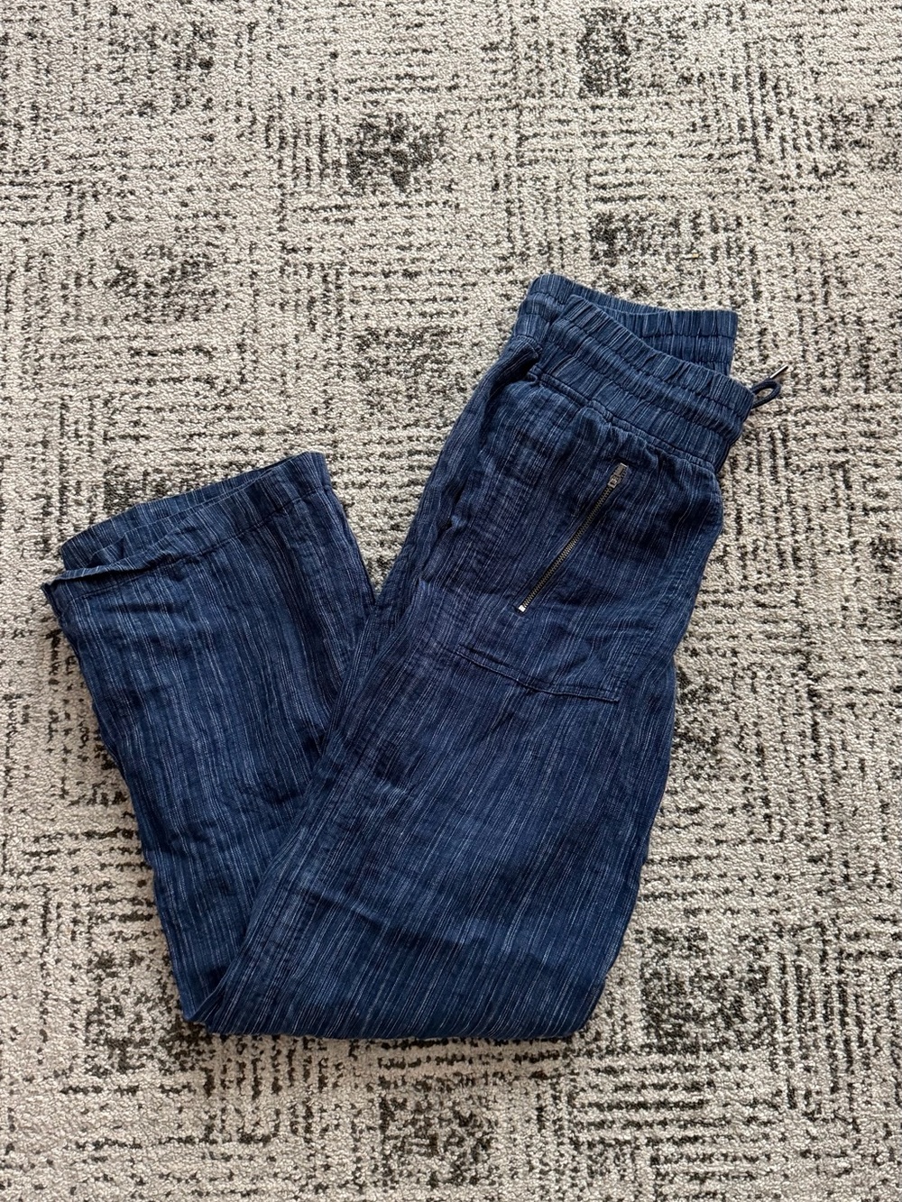 Athleta Navy Blue Striped Drawstring Pants Linen - Picture 1 of 3